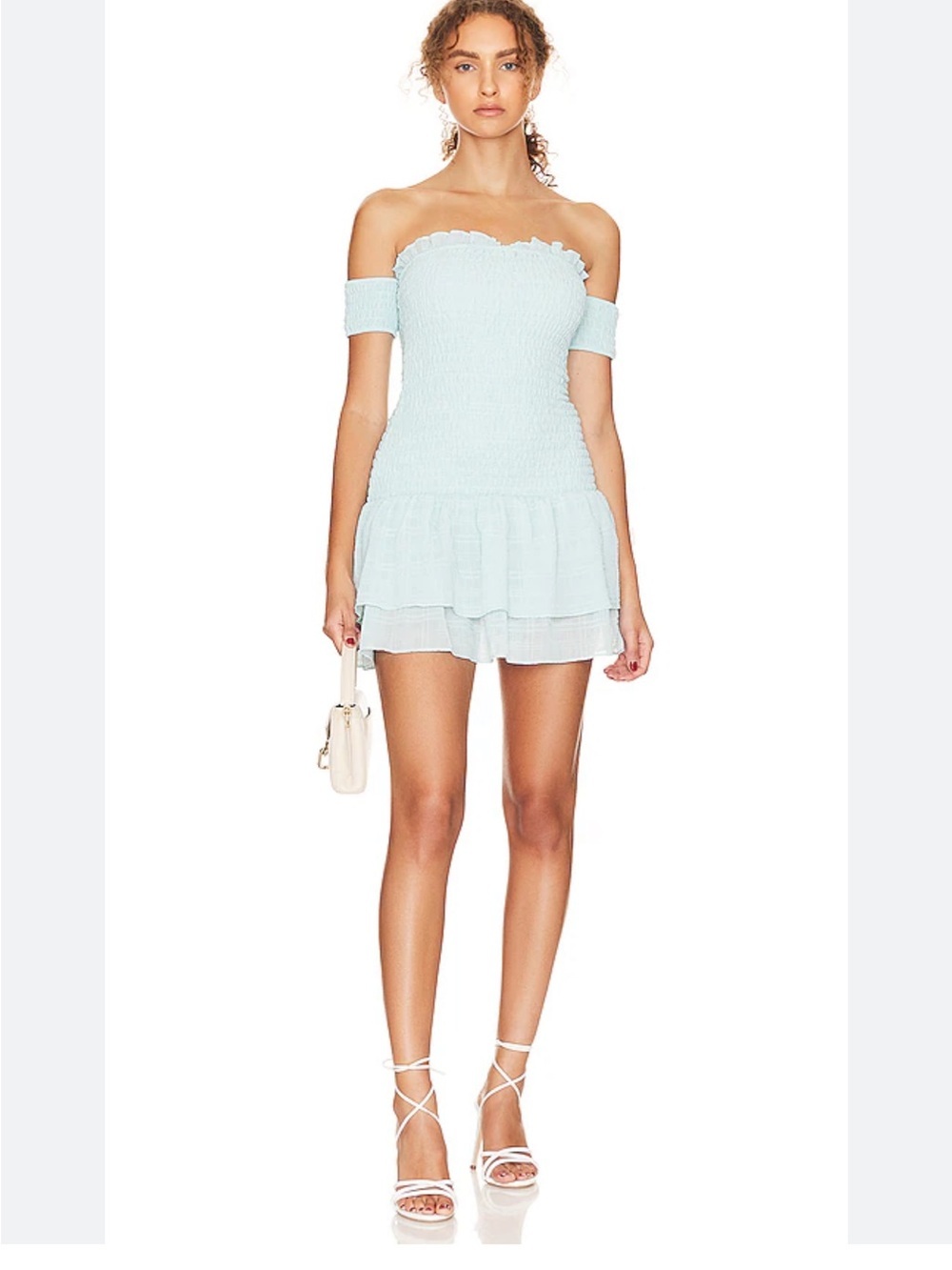 Majorelle Cheyenne Off-Shoulder Smocked Blue Mini Dress with Ruffle Hem size XS